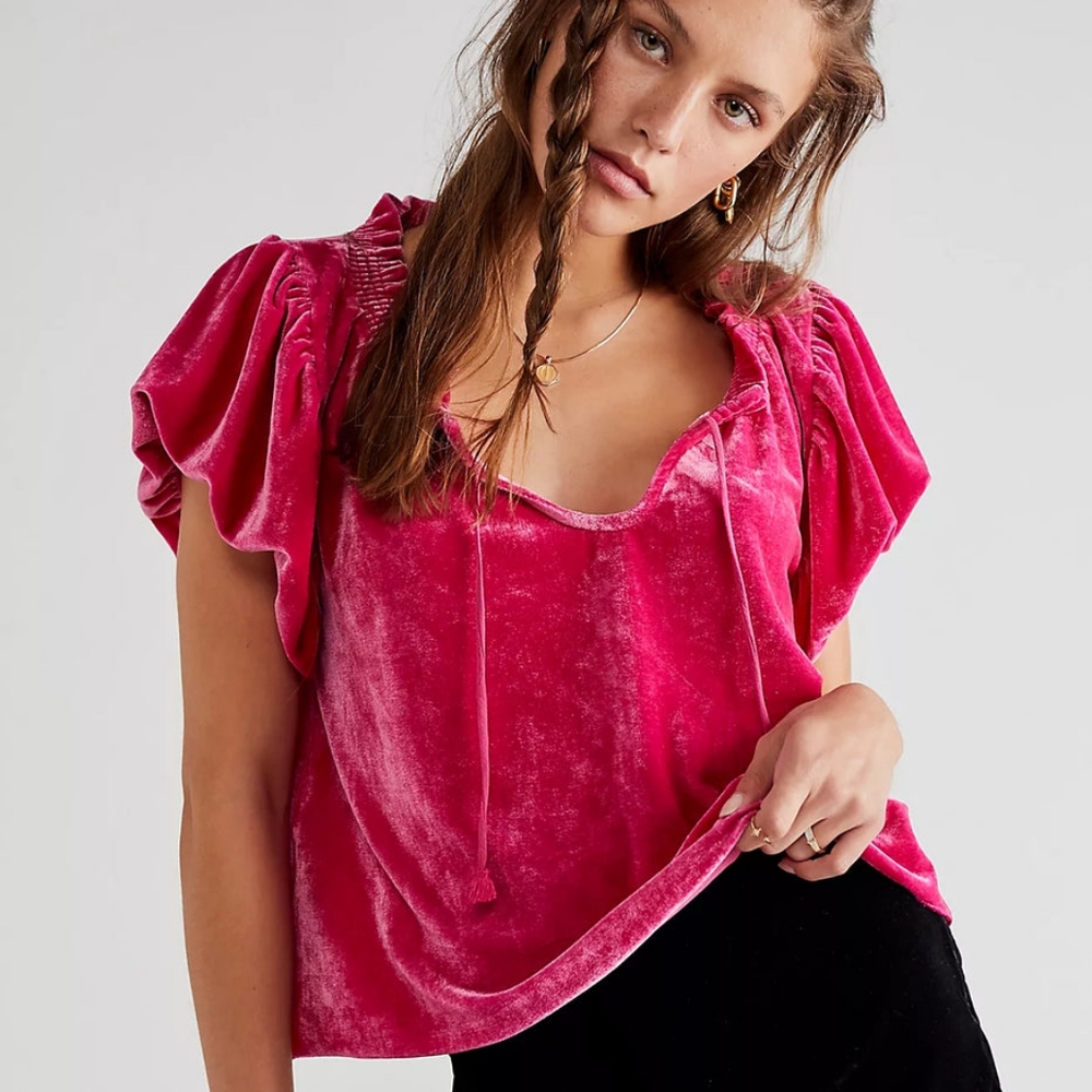 Free People Pink Velvet Shirt
